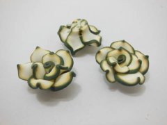 (image for) 195 Green White Fimo Rose Flower Beads Jewellery Findings 2.5cm