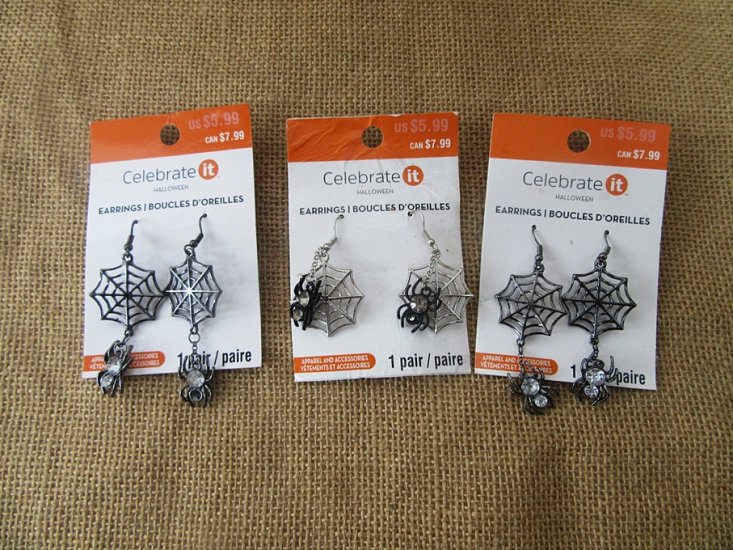 12Pcs (6prs) Vintage Spider and Webb Earrings Party Pretend Play - Click Image to Close