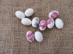 5x10Pcs Oval Lampwork Procein Beads Flower Pattern 15x12mm