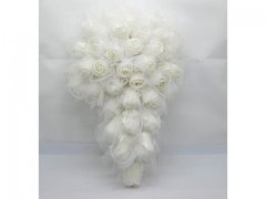1X Artificial White Rose Wedding Bridal Teardrop Bouquet w/Powde