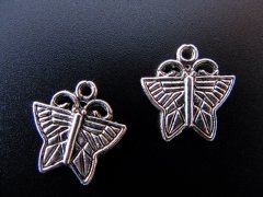 (image for) 100 Silver Plated Metal Butterfly Beads Pendants 17x17mm
