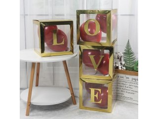 1Setx 4Pcs Golden Love Balloon Clear Box Party Wedding Decor