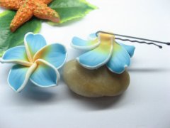 (image for) 20 Sky Blue Fimo Beads Frangipani Jewellery Finding 4.2cm