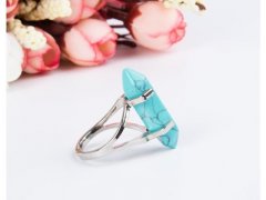 5X Hexagon Healing Chakra Gemstone Finger Ring Blue Turquoise
