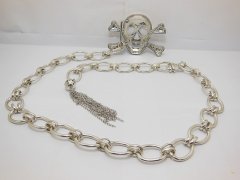 (image for) 1Pc Crossbone Skull Silvery Chain Waist Belt w/Tassel