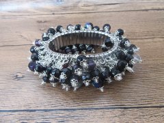 (image for) 6Pcs Metal Bangle Bracelet with Black Glass Beads