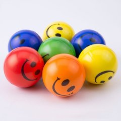 12 Anti-Stress PU Foam Smile Face Balls 60mm Mixed