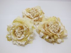 (image for) 1Beige Peony Flower Elastic Scrunchies & Brooch 1cm