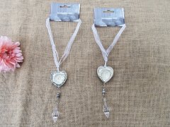 (image for) 10Pcs Organza Tie Necklace with Clear Heart and Tear Drop Pendan