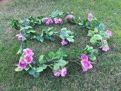(image for) 2Pcs Pink 42 Flower Head Artificial Rose Peony Leaf Garland Vine