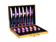 (image for) 24Pcs Rainbow Stainless Steel Knife Fork Spoon Cutlery Set With