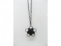 5X Chain Necklaces w/Black Flower Pendant Iron Art