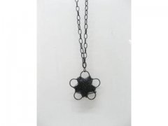 5X Chain Necklaces w/Black Flower Pendant Iron Art 5X Chain Necklaces w/Black Flower Pendant Iron Art