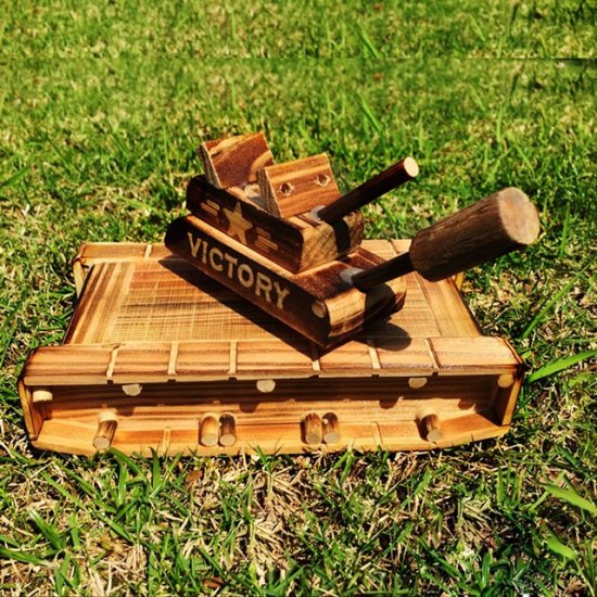 1X Kids Tank Model Wood Physics Experiment Toy Music Box - Click Image to Close