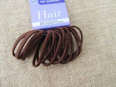 (image for) 1Sheet x 15Pc Brown Elastic Slim Hair Band Ponytail Holders