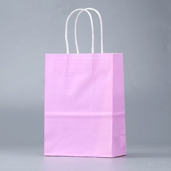 48 Bulk Kraft Paper Gift Carry Shopping Bag 27x21x11cm Pink - Click Image to Close