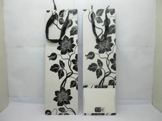 12X White Black Flower Wine Bottle Carrier Paper Gift Bags