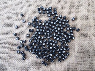 6Packets x 185Pcs Flat Round Black Alphabet Letter Beads 7mm