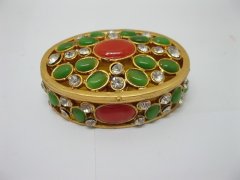 (image for) 1Pc Oval Golden Multi-purpose Jewellery Box w/Rhinestone