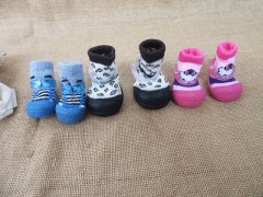 (image for) 4Pack x 4Pcs Cotton Dog Cat Socks for Small Dogs Anti-Slip Pet P