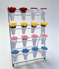 (image for) 16Buckets White Flower Display Movable Shelf Stand Rack Flower Shop Stand