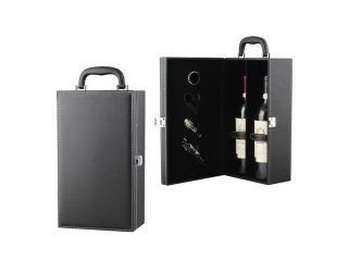 Black PU Leather Vintage Wine Champagne Bottle Holder Gift Case