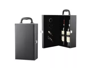 Black PU Leather Vintage Wine Champagne Bottle Holder Gift Case