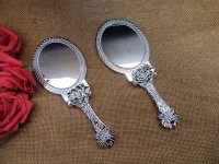 12Pcs Floral Repousse Vintage Mirror Oval Hand Held Makeup