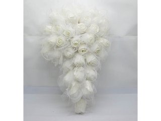 1X Artificial White Rose Wedding Bridal Teardrop Bouquet w/Powde