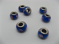 100 Blue Murano Flower Round Glass European Beads be-g438 100 Blue Murano Flower Round Glass European Beads be-g438