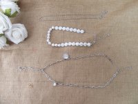 6Packs x 3Pcs Metal Silver Pearl Chain Mixed Necklace Jewellery