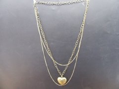 12Pcs Antique Multi-Loop Metal Chain Necklace with Heart Pendant 12Pcs Antique Multi-Loop Metal Chain Necklace with Heart Pendant