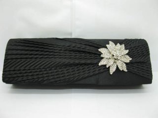 1Pc Black Satin Diamante Evening Handbag Wedding Clutch Bag