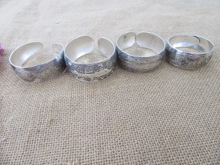 6Pcs Wide Tibetan Silver Bangle Bracelets Flower Design Jeweller