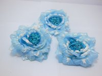 12 Blue Peony Flower Elastic Scrunchies & Brooch Hair Elastic