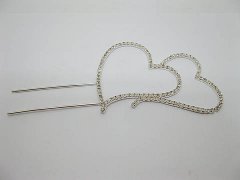 5Pc Silver Diamante Double Heart Wedding Cake Topper Decoration
