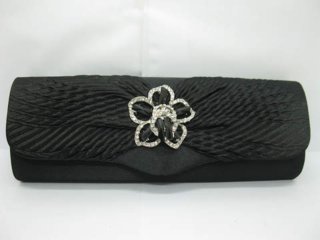 1Pc Black Satin Pleated Evening Handbag Wedding Clutch Bag