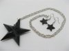 5X Black Star Chain Necklace w/Earring