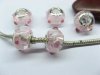 100 Light Pink 925 Stamped Round Glass European Beads pa-g44 100 Light Pink 925 Stamped Round Glass European Beads pa-g44