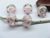 100 Light Pink 925 Stamped Round Glass European Beads pa-g44