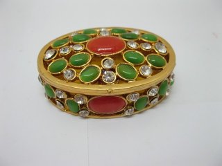 1Pc Oval Golden Multi-purpose Jewellery Box w/Rhinestone
