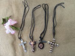 6Pcs Gothic Cross Etc Black Strings Fashionable Resin Pendants