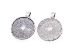 (image for) 20Pcs Round Metal Silver Pendant Cabochon Settings