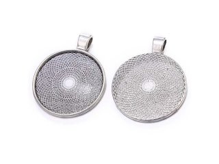 20Pcs Round Metal Silver Pendant Cabochon Settings