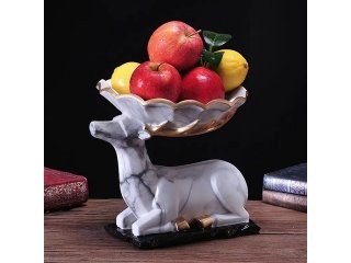 1Pc Creative Marbled Lucky Deer Plate on Head Sculpture Figurine 1Pc Creative Marbled Lucky Deer Plate on Head Sculpture Figurine