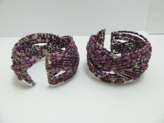 (image for) 12Pcs Open Ended Bangle Multi Loop Seed Beads Bracelet - Purple