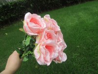 6Pcs Peach Rose Artificial Flower Wedding Bouquet Party Decor