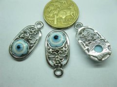 (image for) 50 Metal Oval Pendants w/Flower Inside Jewelery Finding