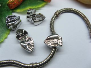 10 White K Heart European Stopper Beads Clips pa-c5