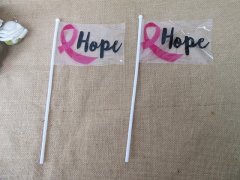 4Pack x 12Pcs Mini Pink Ribbon Flag Pole Inspirational Support 4Pack x 12Pcs Mini Pink Ribbon Flag Pole Inspirational Support